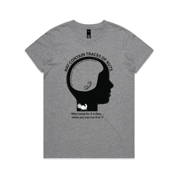 May Contain Traces of Nuts - Tramp vs Run Print - Womens Maple Tee Thumbnail