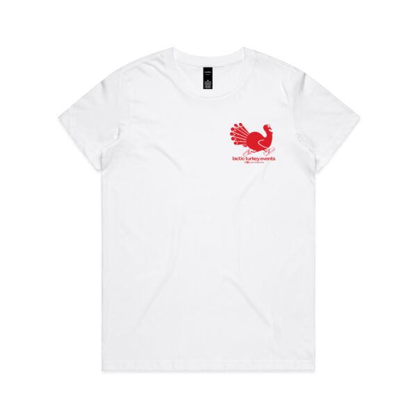 Lactic Turkey Logo - Front and Back Red Print  - Womens Maple Tee Thumbnail