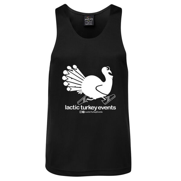 Lactic Turkey Logo - White Print - Mens Poly Singlet Thumbnail