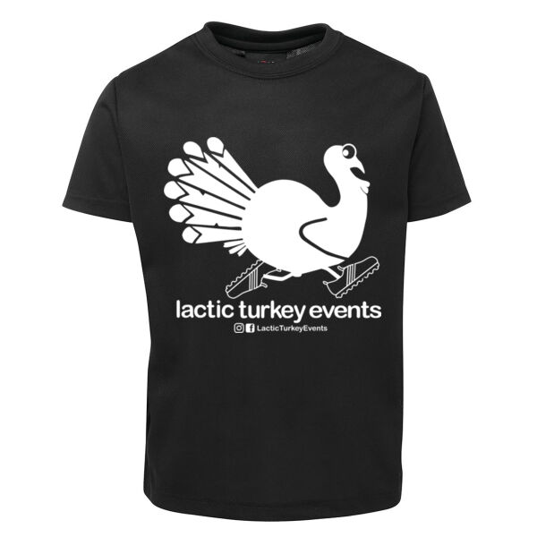 Lactic Turkey Logo - White Print - Kids Poly Tee Thumbnail